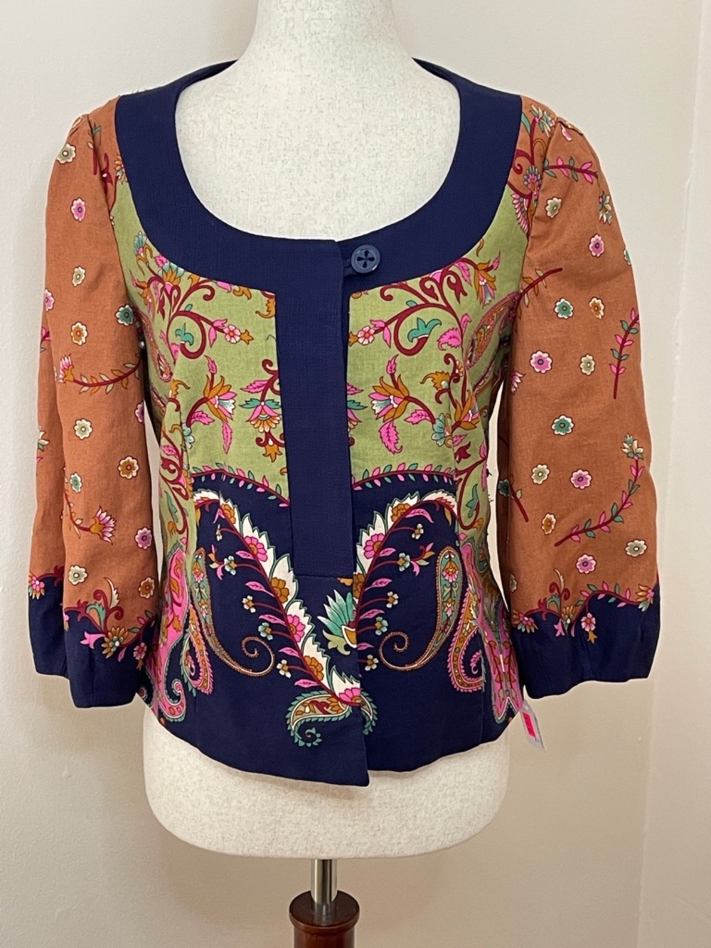 Anthro Elevenses Linen Cotton Paisley Jacket Blazer Sz 2